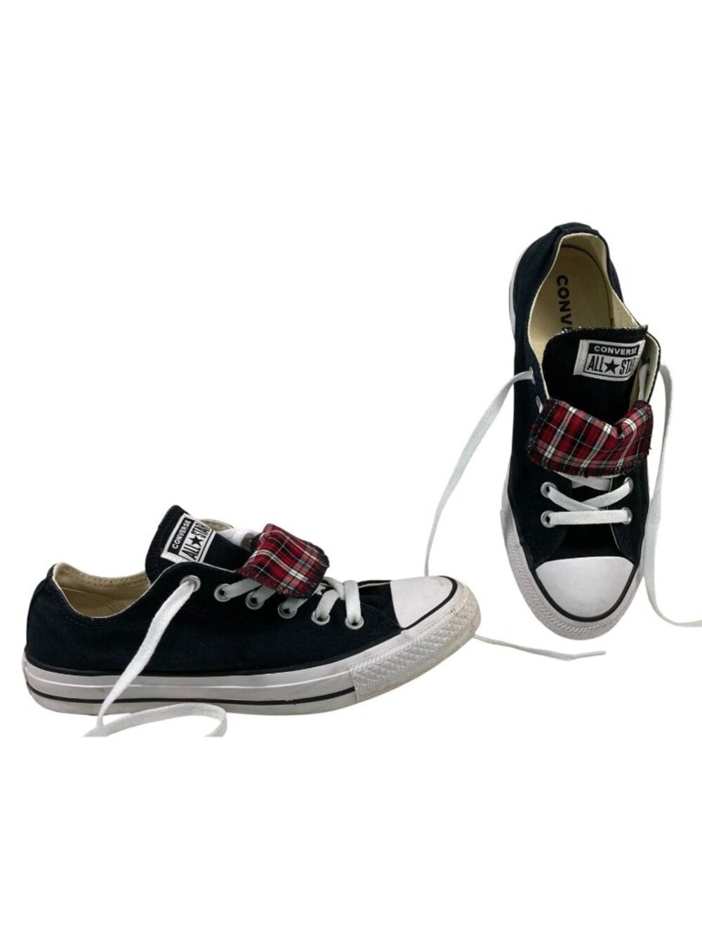 Converse Chuck Taylor All Star Double Tongue Sneaker 9 Black Plaid Indie Sleaze